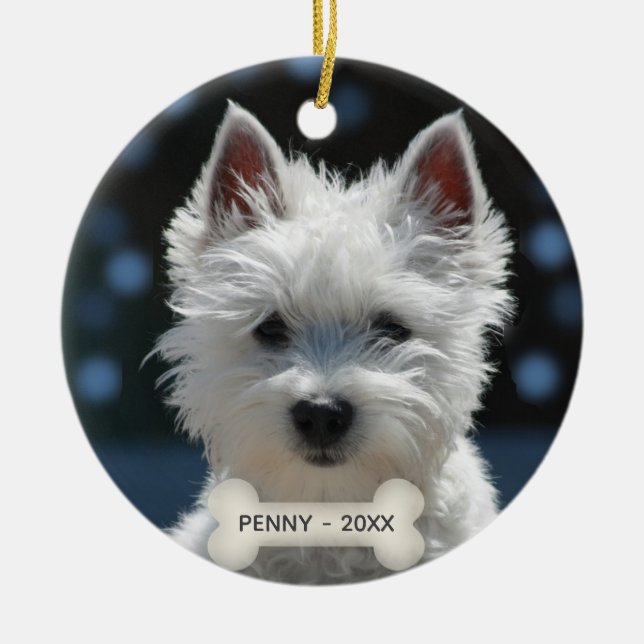 Custom Terrier Puppy Dog Photo Ceramic Tree Decoration (Front)