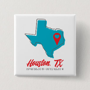 Custom Texas Heart Map Marker City Coordinates 15 Cm Square Badge