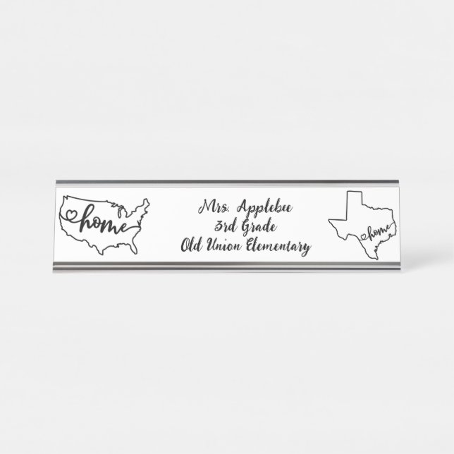 Custom Texas State US Home Line Art Desk Name Plate (Front)