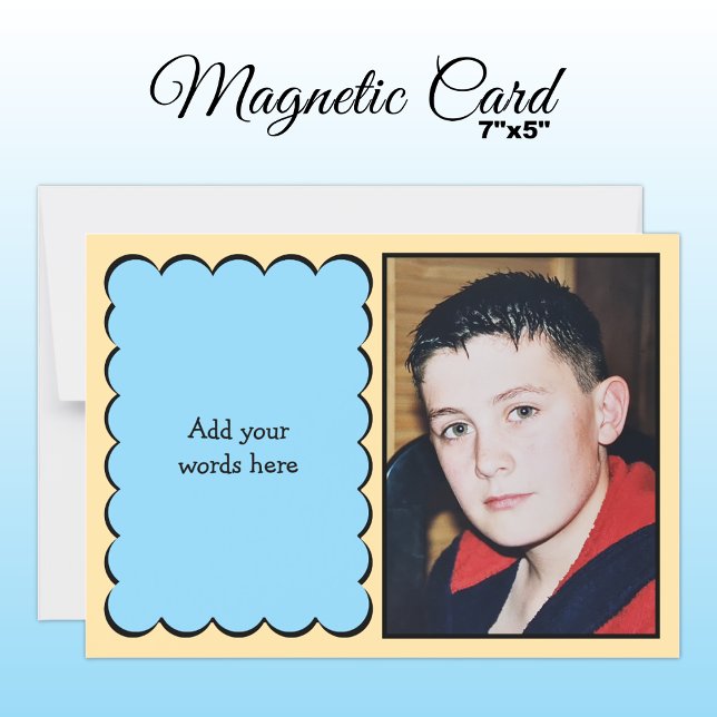 Custom text 1 photo peach blue magnetic card (Creator Uploaded)
