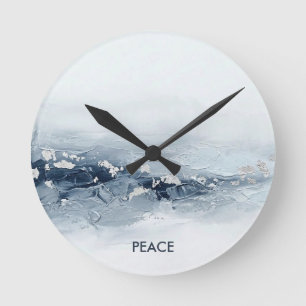 Custom Text 3D Glacier Blue Silver Foil Abstract Round Clock