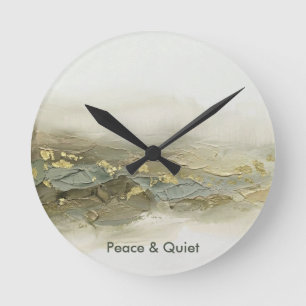 Custom Text 3D Sage Green Gold Abstract Mountain Round Clock