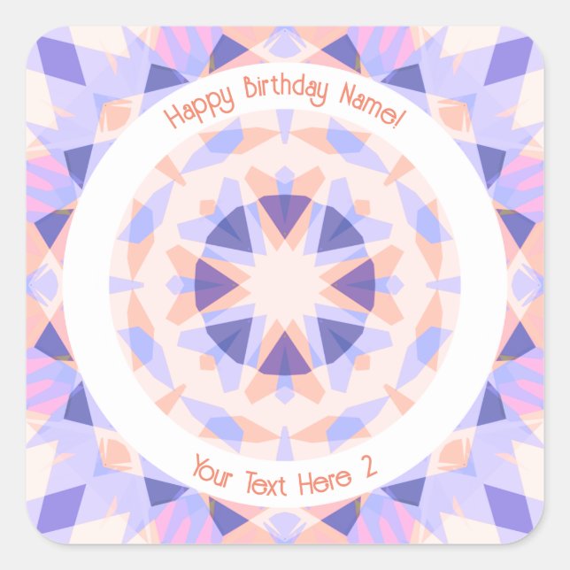 Custom Text Age Pink Purple Birthday Magic Star Square Sticker (Front)