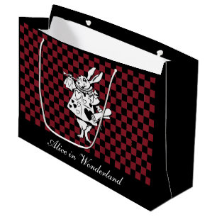 Custom Text Alice in Wonderland White Rabbit Check Large Gift Bag