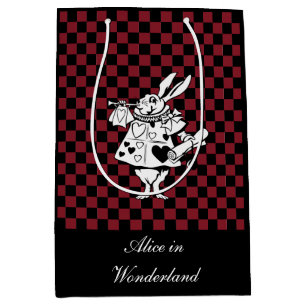 Custom Text Alice in Wonderland White Rabbit Check Medium Gift Bag