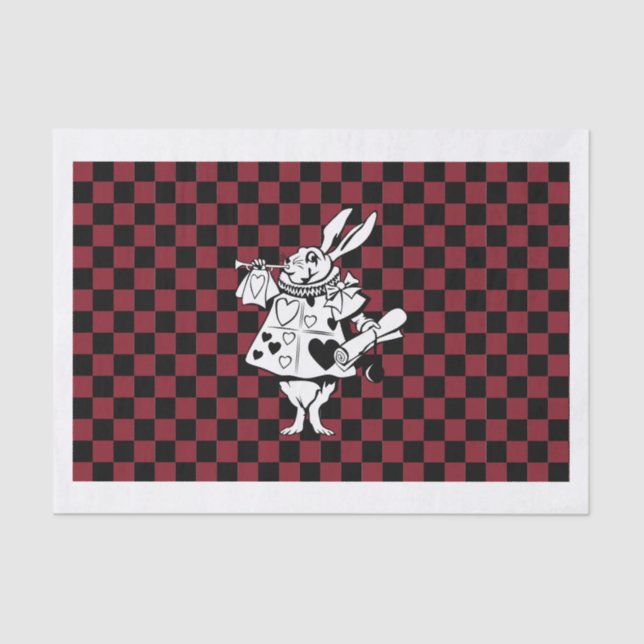 Custom Text Alice in Wonderland White Rabbit Check Tissue Paper (Front)