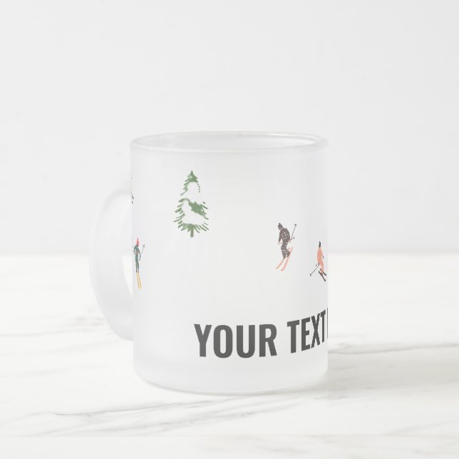 Custom Text Alpine Skiers Skiing Skier Ski Frosted Glass Coffee Mug (Front Left)