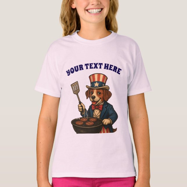 Custom Text American BBQ Pup Grilling T-Shirt (Front)