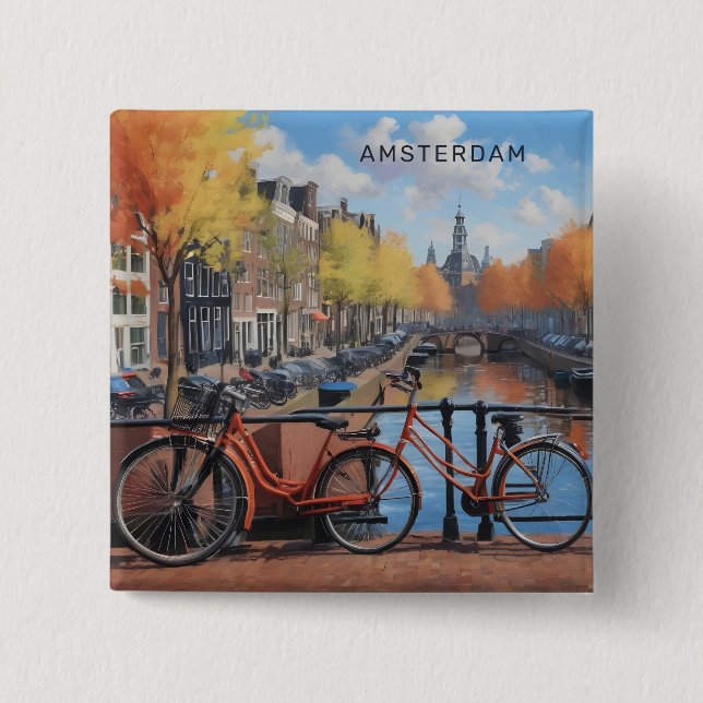 Custom Text Amsterdam 15 Cm Square Badge (Front)