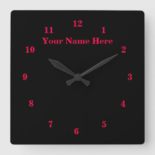 Custom Text and Colors Wall Clock - Black Red