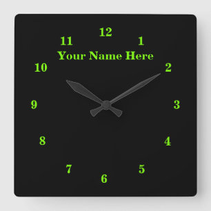 Custom Text and Colours Wall Clock Black Neon Gree