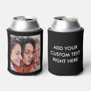 Custom Text and Photo Black Soft Drink Can Cooler