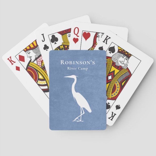 custom text ANY colour bkgrd Heron Egret silhouett Playing Cards (Back)