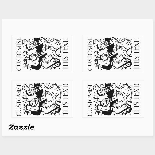 Custom Text Art Deco Cocktail Party Rectangular Sticker (Sheet)