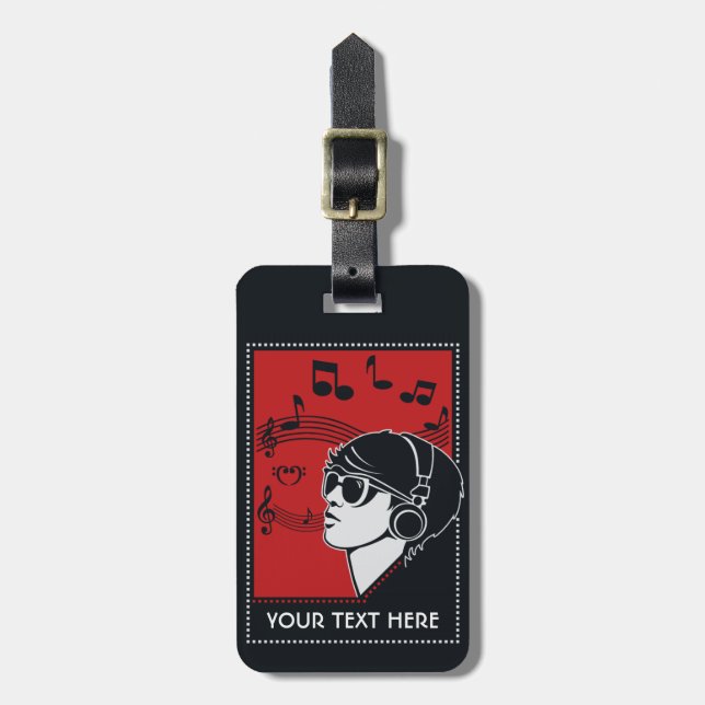 Custom Text Art Deco Music luggage tag (Front Vertical)