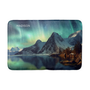 Custom Text Aurora Borealis Bath Mat