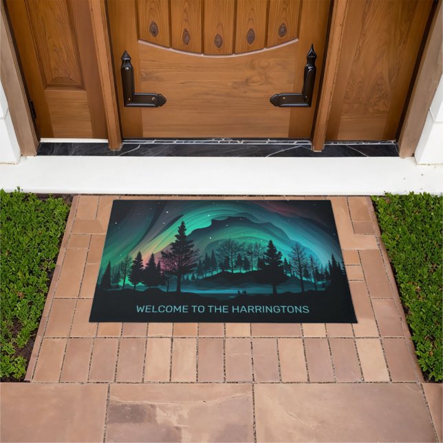 Custom Text Aurora Borealis Illustration Doormat (Outdoor)
