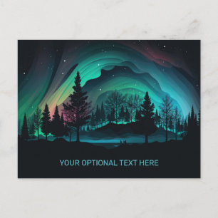 Custom Text Aurora Borealis Illustration Postcard