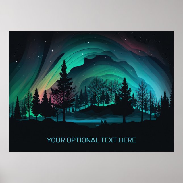 Custom Text Aurora Borealis Illustration Poster (Front)