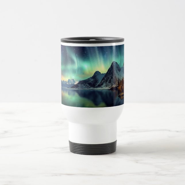 Custom Text Aurora Borealis Travel Mug (Center)