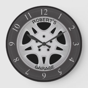 Custom Text Automobile Wheel & Tire Large Clock