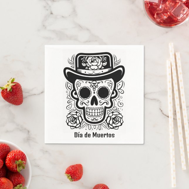 Custom text 💀 B/W (colour your own) Día de Muerto Napkin (Insitu)