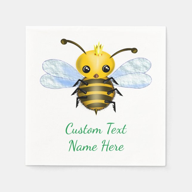 Custom Text Baby Napkins with Cute Queen Bee (Front)