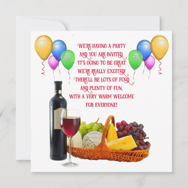 Custom text  Balloons and Food Party Invitation (Front)