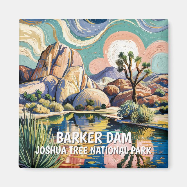 Custom Text Barker Dam Joshua Tree Van Gogh Desert Magnet (Front)