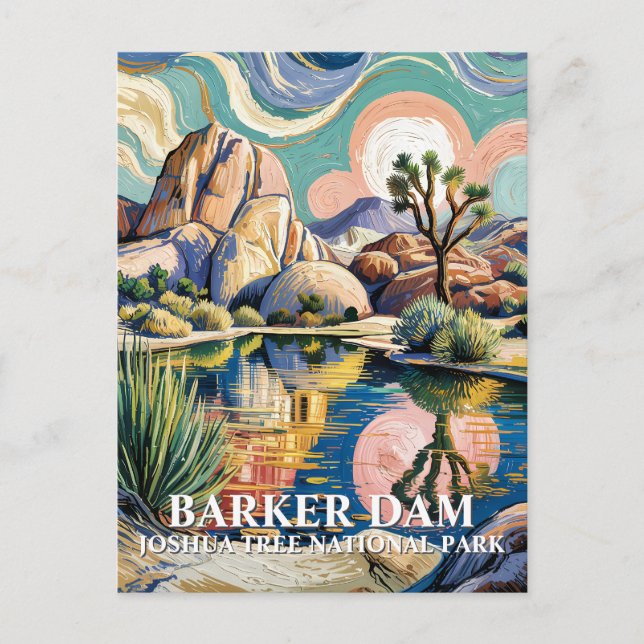 Custom Text Barker Dam Joshua Tree Van Gogh Desert Postcard (Front)
