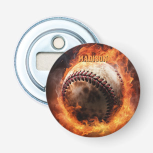 Custom Text Baseball on Fire Bottle Opener
