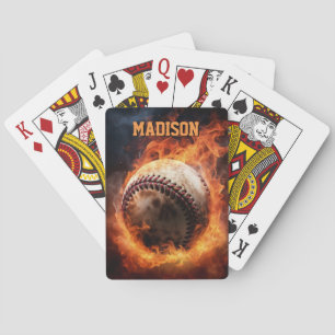 Custom Text Baseball on Fire Playing Cards