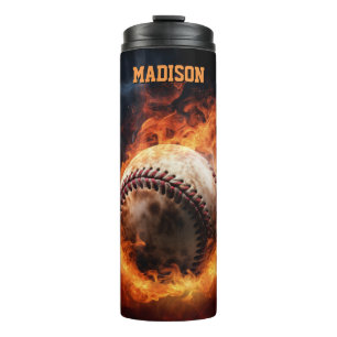 Custom Text Baseball on Fire Thermal Tumbler