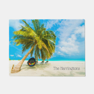 Custom Text Beach in Maldives beach door mat