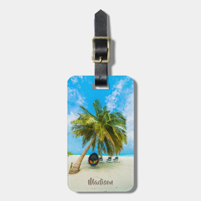 Custom text Beach in Maldives luggage tag (Front Vertical)