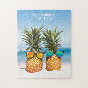 Custom Text Beach Pineapples Jigsaw Puzzle