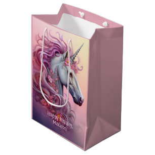 Custom Text Beautiful Unicorns Medium Gift Bag
