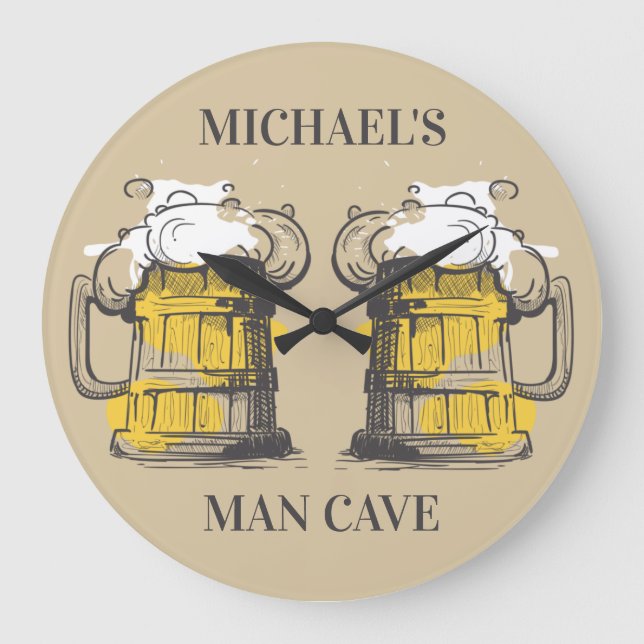 Custom text Beer Ilustration Large Clock (Front)