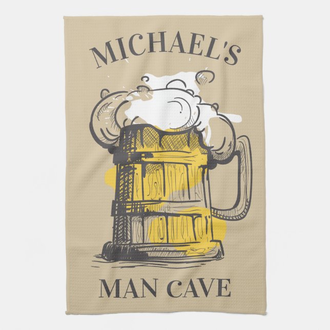 Custom text Beer Ilustration Tea Towel (Vertical)