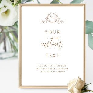 Custom Text, Beige Monogram Wedding Sign