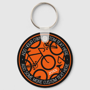Custom Text Bicycle Orange & Black Key Ring