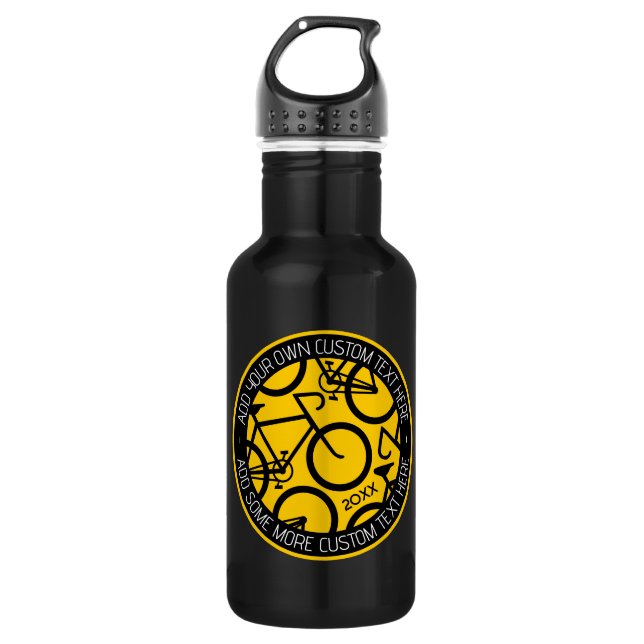 Custom Text Bicycle Yellow & Black 532 Ml Water Bottle (Front)