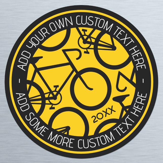 Custom Text Bicycle Yellow & Black Classic Round Sticker (Creator Uploaded)