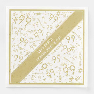 Custom Text & Birthday Age Pattern Gold/White   Napkin