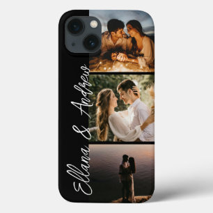Custom Text Black 3 Photo iPhone 13 Case
