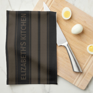 Custom Text Black and Brown Striped Tea Towel
