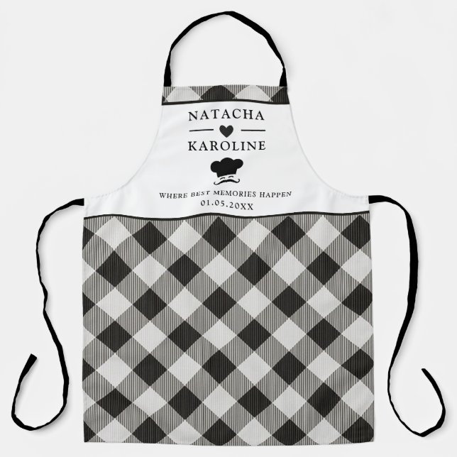 Custom Text, Black and White  Kitchen Apron (Front)