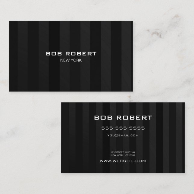 CUSTOM TEXT - Black Grey Vertical Stripes Business Card (Front/Back)