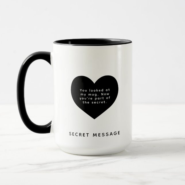 Custom Text Black Heart SECRET MESSAGE Mug (Left)