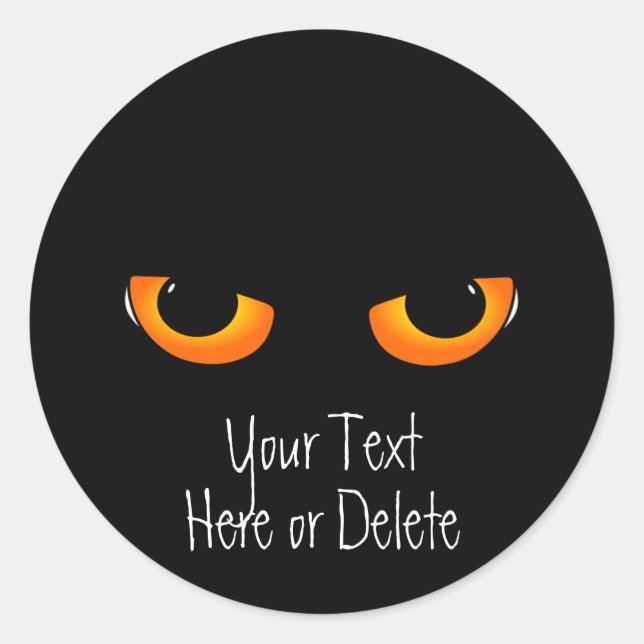 Custom Text Black Kitty Cat Golden Eyes Halloween Classic Round Sticker (Front)
